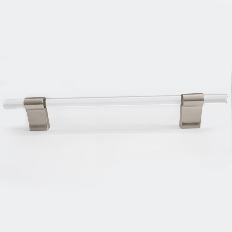 Crystal Glass-like Lena Clear Kitchen Cabinet Handle Pull- Brushed Nickel 192mm