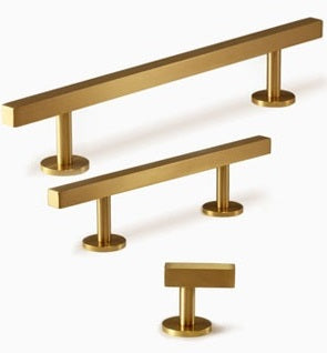 Designer Solid Brass Square Cabinet Handle Pull in Brass Gold