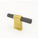 Knurled Modern Lena Textured Kitchen Cabinet T Knob - Brushed Black Stainless Steel mixed Brushed Brass