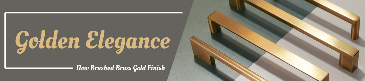 Brushed Brass Gold Drawer Pull and Knob by Pomelli Designs Hardware