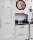 Display of Contemporary Cabinet Hardware - Erin Antique Nickel Cupboard Handle on White Cabinet