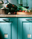 Antique Nickel Laval French Style Classic Kitchen Hardware Mounted on Turquoise Kitchen Cabinet
