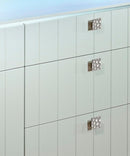 Hammered Rockway Drawer Knob Mounted on Kitchen White Cabinet