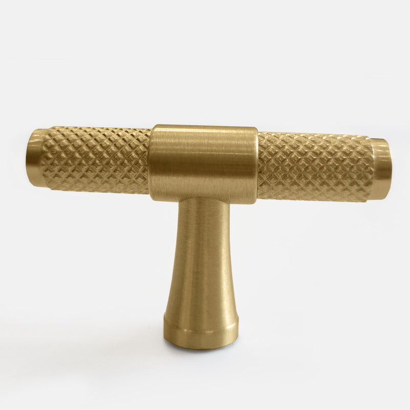 Classy Riverdale Brass Textured and Knurled Cabinet T Knob in Brushed Brass Gold