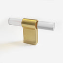Crystal Glass-like Lena Clear Kitchen Cabinet Knob - Brushed Brass Gold T-Bar