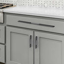 Matte Black Luxury Design Kleinburg Cabinet Pull and Handle Mounted on the Gray Kitchen Cabinet