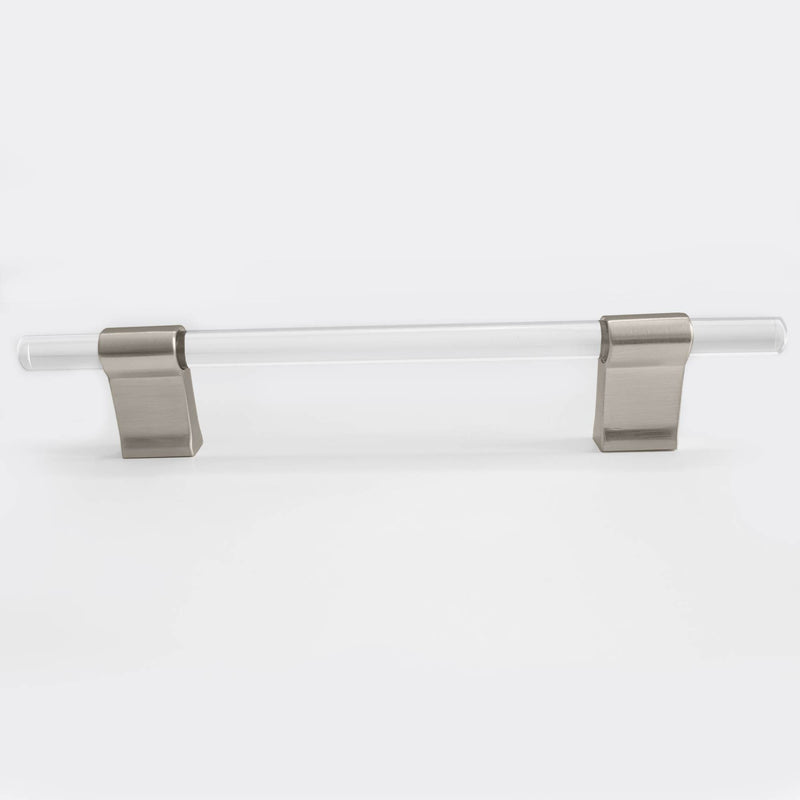 Crystal Glass-like Lena Clear Kitchen Cabinet Handle Pull- Brushed Nickel 128mm