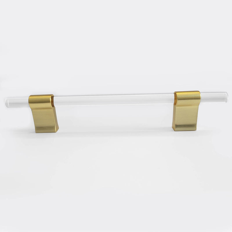 Crystal Glass-like Lena Clear Kitchen Cabinet Handle Pull - Brushed Brass 128mm 