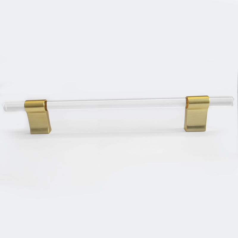 Crystal Glass-like Lena Clear Kitchen Cabinet Handle Pull- Brushed Brass Gold 192mm