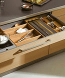 Modern Newton Brushed Brass Gold Cabinet Pull Mounted on Kitchen Island Drawer