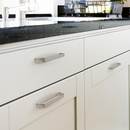 Plaka Cabinet Handle Pull Mounted on Kitchen Cream White Cabinet