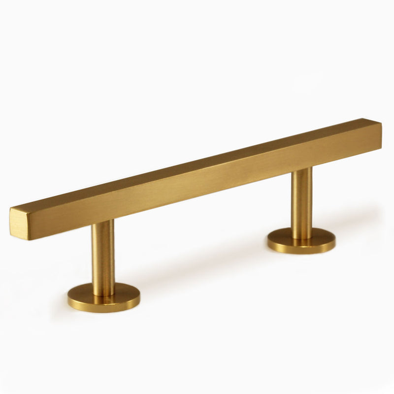 Solid Brass Square Bathroom and Kitchen Cabinet Handle Pull in Brass Gold 96mm
